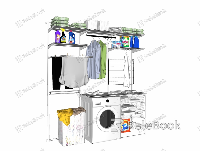 modern washing machine balcony laundry area accessories machine cooking utensils dustbin refrigerator model