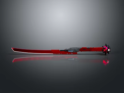 Red Decorative Knife With Shiny Blade And Ornate Metal Handle Design 3d model