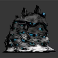 Mysterious Creature Character With Multiple Blue Eyes Black Spiky Surface And Silver Accents