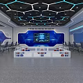Modern Tech Control Room With Screens Robots Workstations And Lighting 3d model