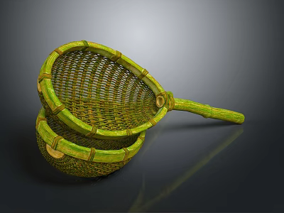 Two Stacked Handmade Bamboo Kitchen Strainers Practical Household Tools 3d model