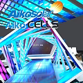 AlkaCells Exhibition Booth With White Ceiling Blue Purple Lighting Display Screen And Reception Desk