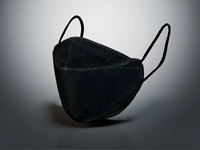 Black Protective Face Mask With Elastic Ear Loops For Daily Use 3d model