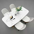 Modern Dining Table Set With Marble Tabletop Golden Legs And Green White Chairs 3d model