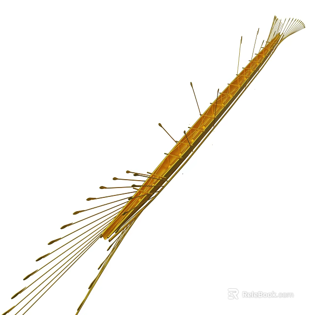 Intricate Golden Curved Structure with Slender Spikes and Fibrous Details 3d model 