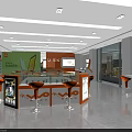 Bright Modern Digital Store Interior With Orange Display Counters And Glass Cases 3d model