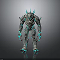 Cybernetic Creature Character With Spiked Metallic Armor Blue Glowing Parts And Mechanical Limbs