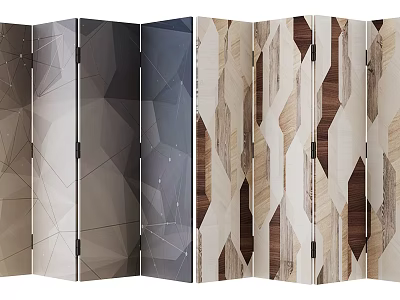 Modern Double Sided Room Divider With Geometric And Wooden Patterns 3d model
