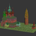 Russian Orthodox Church Architectural Model With Green Domes And Red Brick