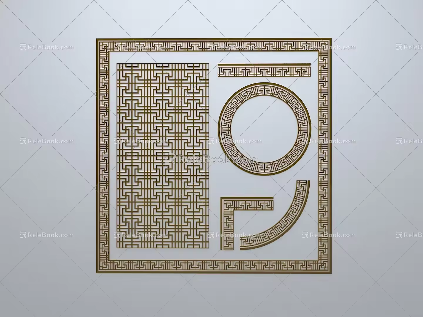 Chinese-style window grilles line silhouette pane window sill border engraved window edge strip construction 3d model