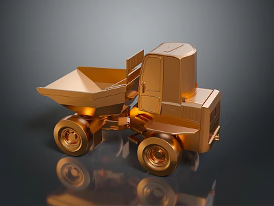 Golden Dump Truck Model with Shiny Surface on Reflective Dark Background 3d model