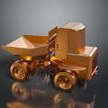 Golden Dump Truck Model with Shiny Surface on Reflective Dark Background