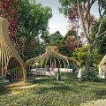 Modern gallery outdoor bamboo structure interesting gallery rest space 3d model