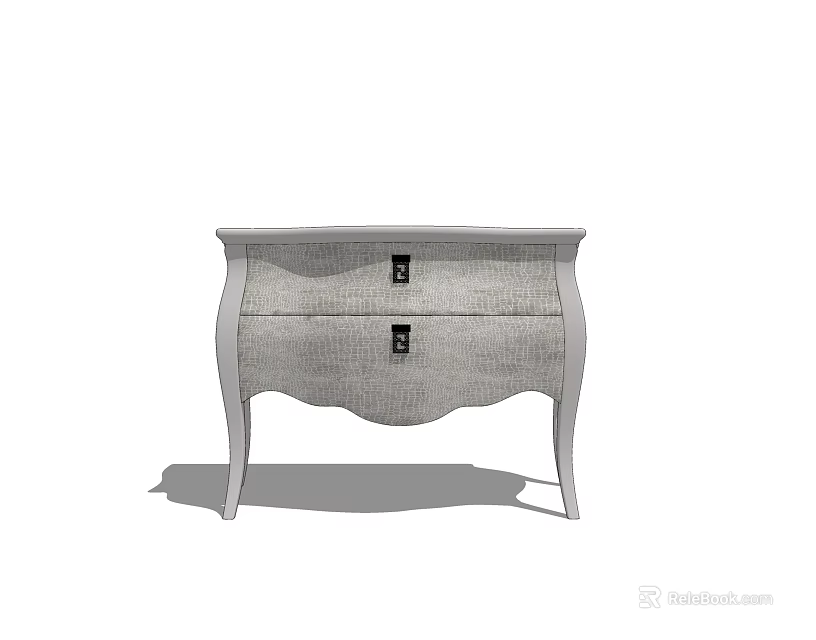 Elegant White Bedside Table With Two Drawers And Curved Design Elements 3d model 