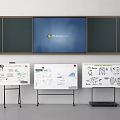Office Collaboration Space With Whiteboards Sketches Projection Screen And Microsoft Teams Interface 3d model