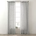 Blue and White Geometric Pattern Sheer Curtains for Modern Window with Potted Plant