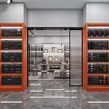 Elegant Modern Door Showroom Interior With Glass Displays Marble Floors And Lighting Fixtures