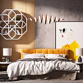 Modern background double bed 3d model