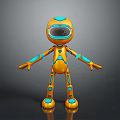 Orange Robot With Blue Accents Futuristic Design Transparent Visor Streamlined Body And Extended Arms