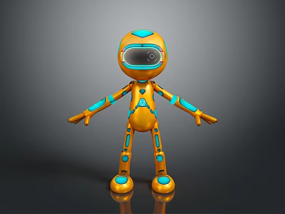 Orange Robot With Blue Accents Futuristic Design Transparent Visor Streamlined Body And Extended Arms 3d model