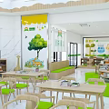 Vibrant Children's Book Art Room With Tree Animal Murals Bookshelves And Green Chairs