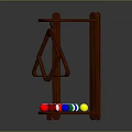 Brown Wooden Billiard Ball Display Rack With Colorful Balls And Geometric Frame