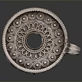 Ornate Circular Metal Home Decor Accessory With Intricate Design And Handle