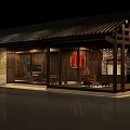 Traditional Ancient Architecture With Wooden Structure Tiled Roof Red Decorations Stone Walls And Warm Lighting