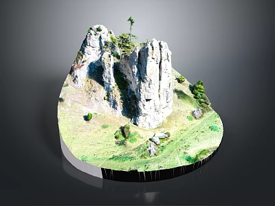 Wooden Stone Natural Landscape Model with Rock Formations and Green Grass 3d model
