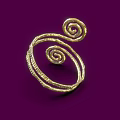 Elegant Golden Spiral Twisted Ring With Textured Bands On Purple Background