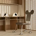 Unique Leisure Chair With Mickey Ear Shaped Backrest Metal Legs And Sunlight Through Window Blinds