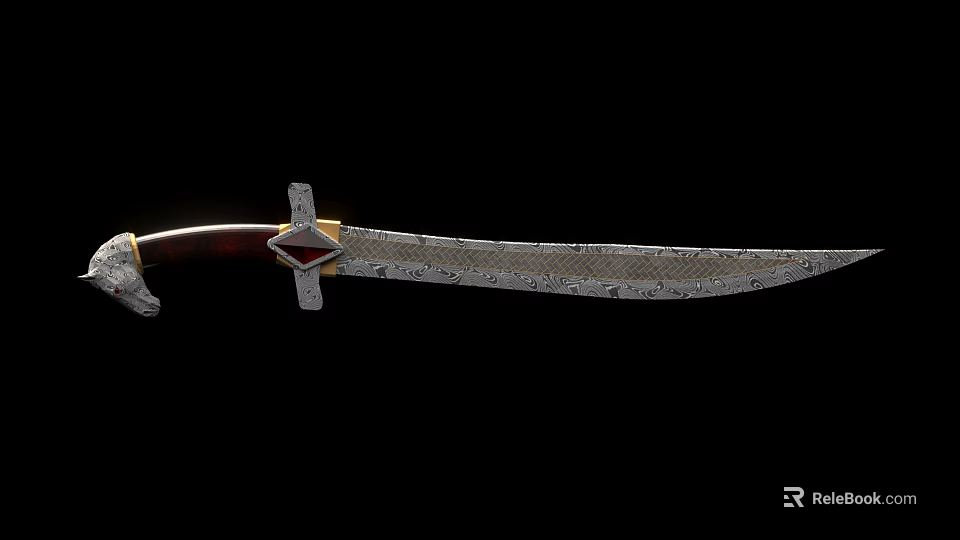 Ancient Decorative Sword With Ornate Silver Hilt And Engraved Blade 3d model 