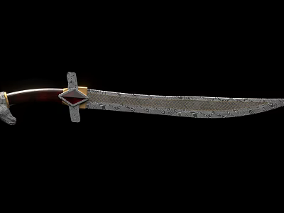 Ancient Decorative Sword With Ornate Silver Hilt And Engraved Blade 3d model