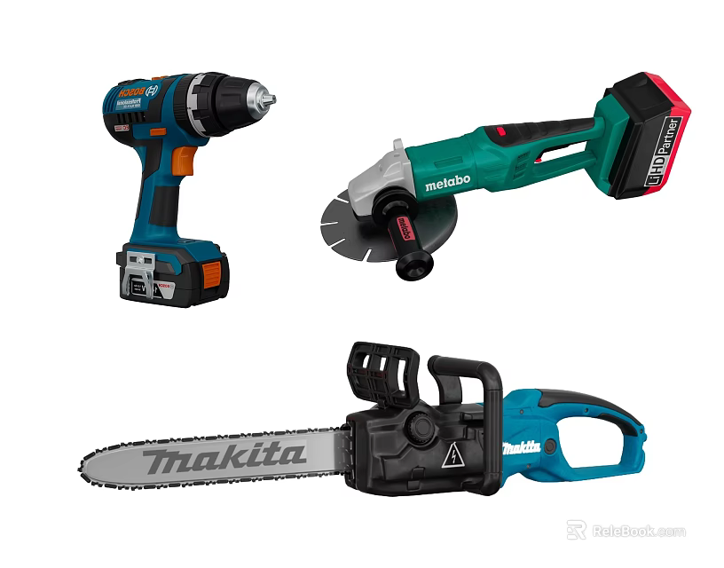 Makita Cordless Power Tools Including Drill Angle Grinder And Chainsaw 3d model 