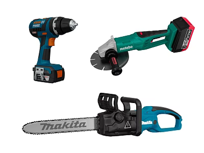Makita Cordless Power Tools Including Drill Angle Grinder And Chainsaw 3d model