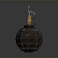 Three Hand Grenades With Ribbed Metal Shells And Safety Pins As Weapons
