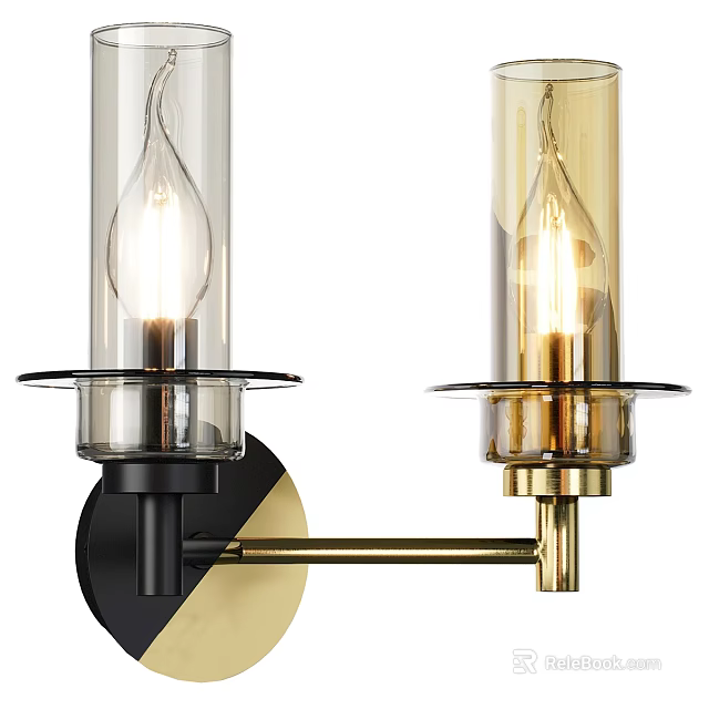 Modern Wall Lamps With Glass Shades Gold And Black Metal Brackets Clear Bulbs 3d model 