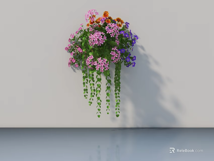 Wall Mounted Potted Plant With Various Colored Flowers Pink Orange Purple And Green Trailing Vines 3d model 