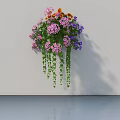 Wall Mounted Potted Plant With Various Colored Flowers Pink Orange Purple And Green Trailing Vines