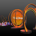 Halopark Indoor Neon Circular Installation With Orange Yellow Glow Mannequin And Plants