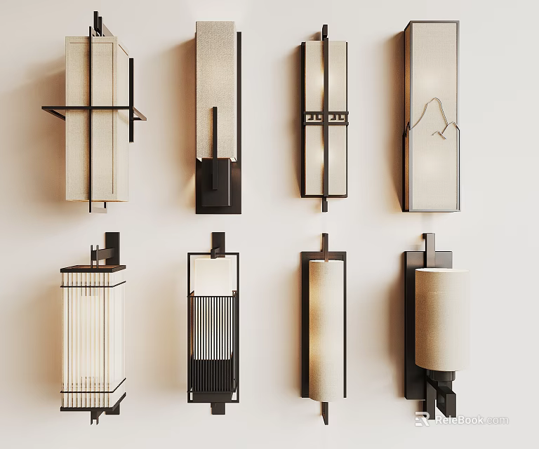 Modern Wall Lamps With Sleek Metal Frames And Various Design Styles 3d model