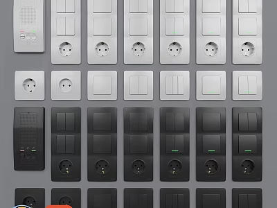 White And Black Electrical Switches And Sockets With Various Designs And Types 3d model