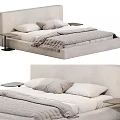 Modern Minimalist Double Bed With Upholstered Beige Headboard Bedside Tables And Soft Quilt