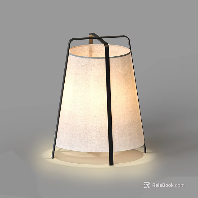 Modern Minimalist Table Lamp With Black Metal Frame And Beige Fabric Shade 3d model 