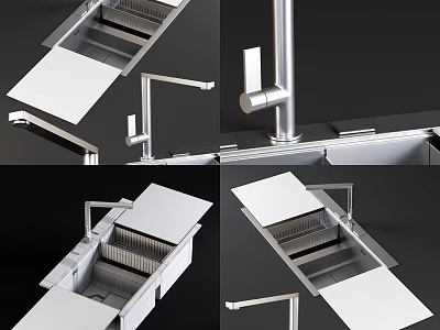 Kitchen Sink Stainless Steel Modern Design With Faucet Drainer And Cutting Board Cover 3d model