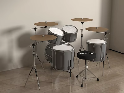 Modern Complete Drum Kit With Multiple Drums Cymbals And Stool For Home Music Room 3d model