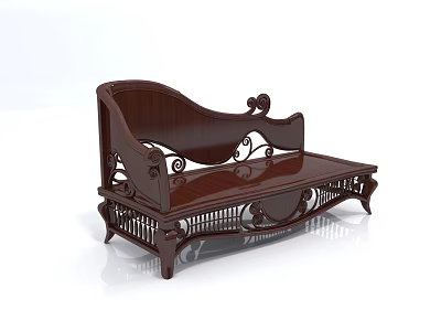 Classic Wooden Multi person Sofa With Intricate Carved Patterns And Dark Brown Finish 3d model
