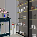 Elegant Decorative Ornament Set With Flower Vase Clock Candles And Glass Display Shelves
