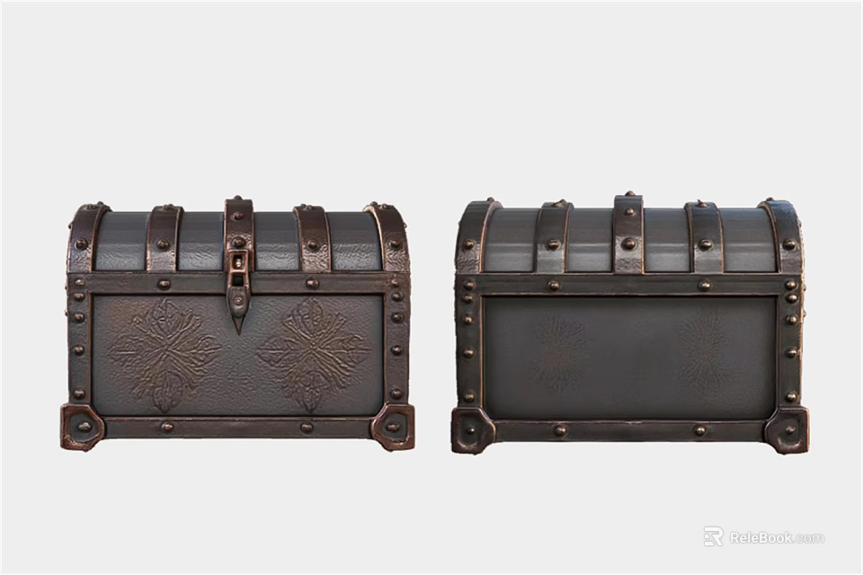 Vintage Wooden Chests With Decorative Metal Clasps And Intricate Carvings 3d model 