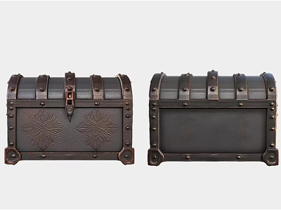 Vintage Wooden Chests With Decorative Metal Clasps And Intricate Carvings 3d model